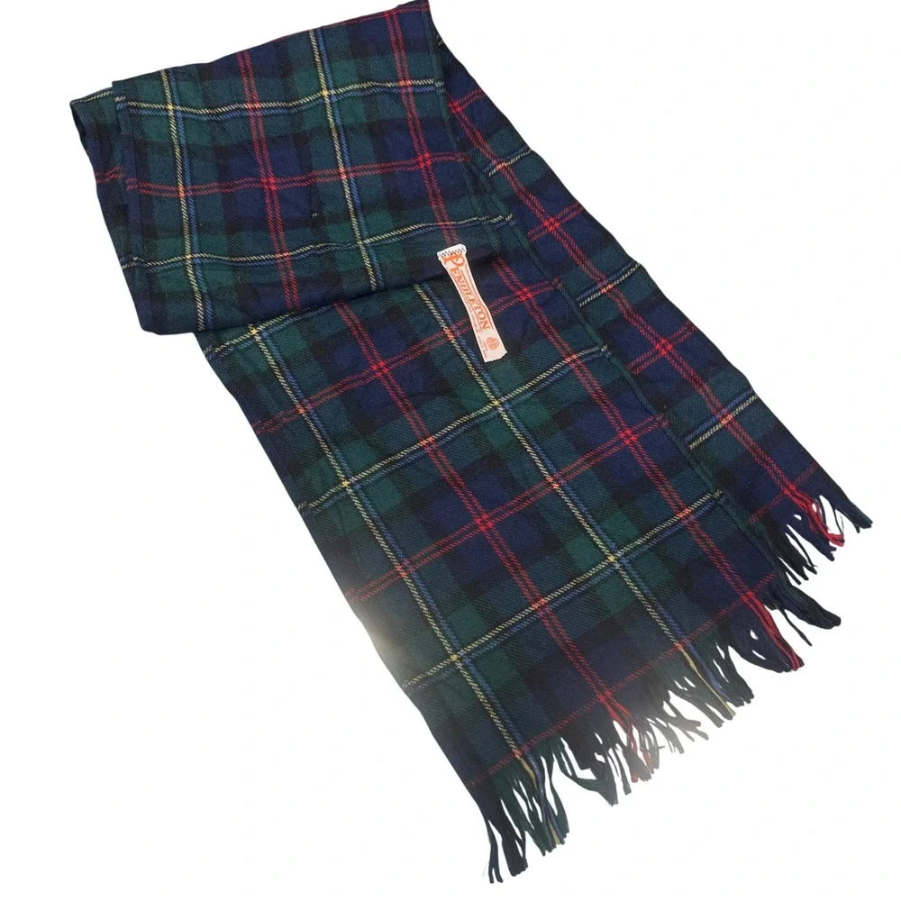 Pendleton Scarf Unisex OS Blue Green Plaid Fair Wool Tartan Fringed USA Made